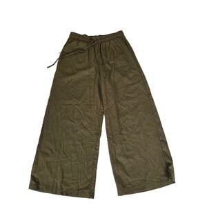 Once & Again Olive Green Linen Blend Wide Leg Lightweight Pants Medium